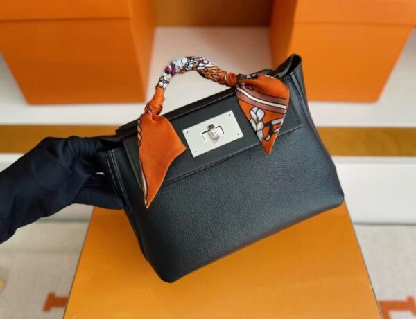 H Factory Bags Mini Kelly 2424 Evercolor Leather Black Silver Hardware 21cm Full Handmade