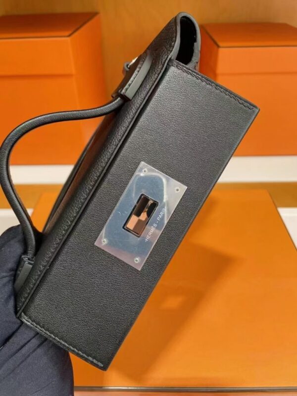 H Factory Bags Mini Kelly 2424 Evercolor Leather Black Silver Hardware 21cm Full Handmade