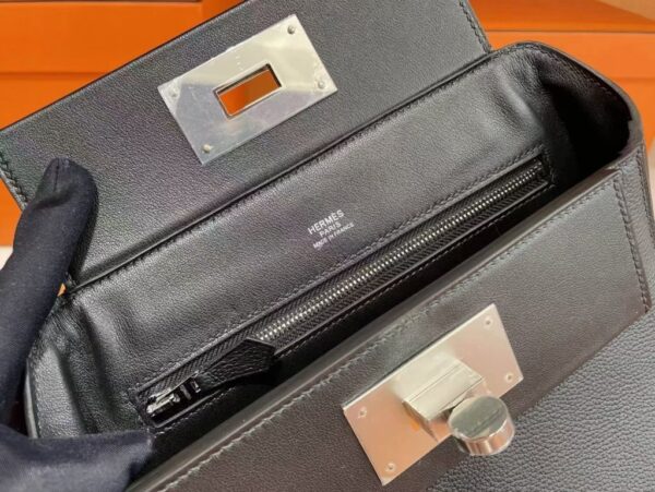 H Factory Bags Mini Kelly 2424 Evercolor Leather Black Silver Hardware 21cm Full Handmade