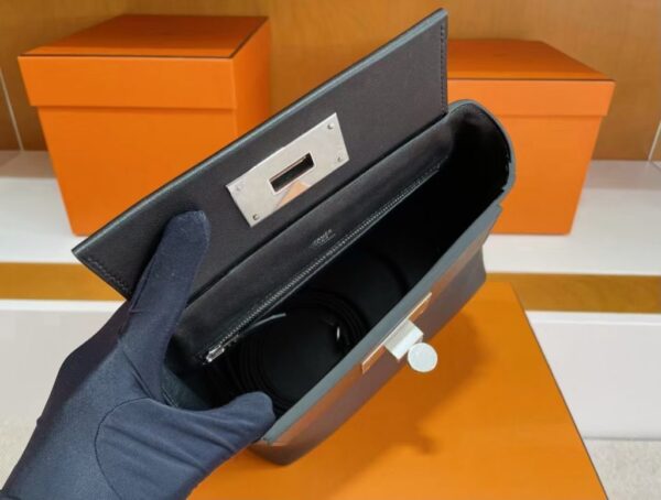 H Factory Bags Mini Kelly 2424 Evercolor Leather Black Silver Hardware 21cm Full Handmade