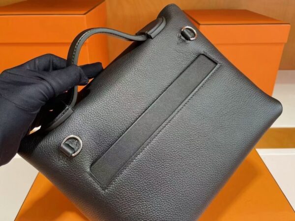 H Factory Bags Mini Kelly 2424 Evercolor Leather Black Silver Hardware 21cm Full Handmade