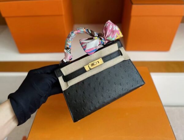 mmexport1746587981184-1024x778-1 H Factory Bags Mini Kelly Ostrich Leather Black Gold Hardware 19cm Full Handmade