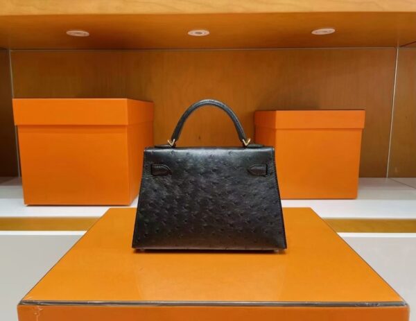 mmexport1746588008905-1024x790-1 H Factory Bags Mini Kelly Ostrich Leather Black Gold Hardware 19cm Full Handmade