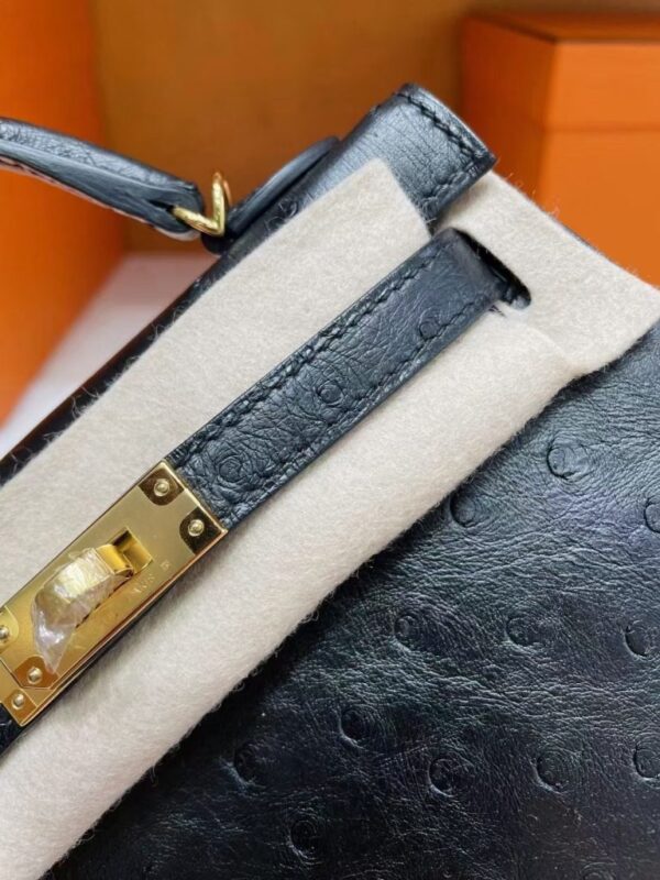 mmexport1746588012237-768x1024-1 H Factory Bags Mini Kelly Ostrich Leather Black Gold Hardware 19cm Full Handmade