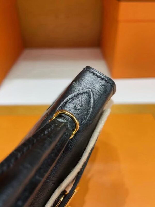 mmexport1746588013934-768x1024-1 H Factory Bags Mini Kelly Ostrich Leather Black Gold Hardware 19cm Full Handmade