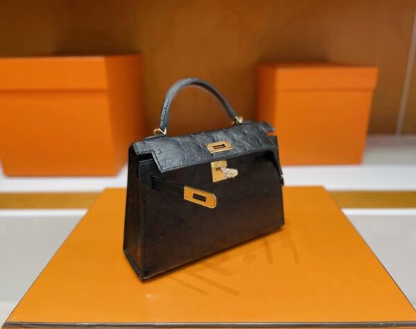 mmexport1746588017230-1024x810-1 H Factory Bags Mini Kelly Ostrich Leather Black Gold Hardware 19cm Full Handmade