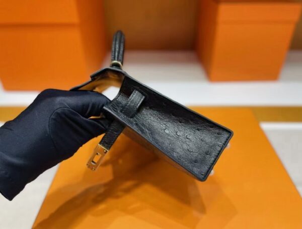 mmexport1746588021241-1024x776-1 H Factory Bags Mini Kelly Ostrich Leather Black Gold Hardware 19cm Full Handmade