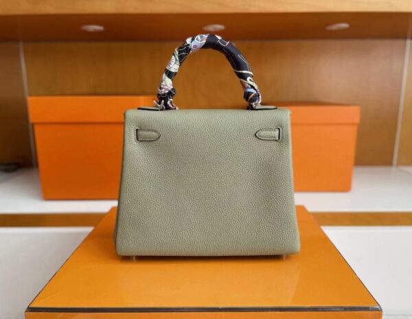 H Factory Bags Kelly Togo Leather sage green Silver Hardware 25cm Full Handmade