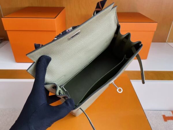 H Factory Bags Kelly Togo Leather sage green Silver Hardware 25cm Full Handmade
