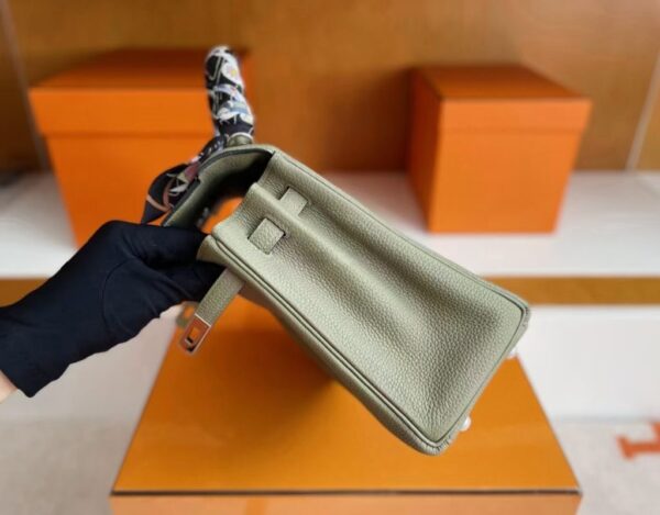 H Factory Bags Kelly Togo Leather sage green Silver Hardware 25cm Full Handmade