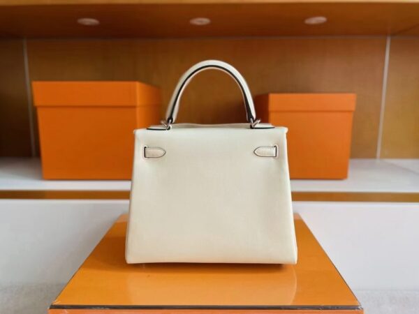 H Factory Bags Kelly Togo Leather Cream White Silver Hardware 25cm Full Handmade