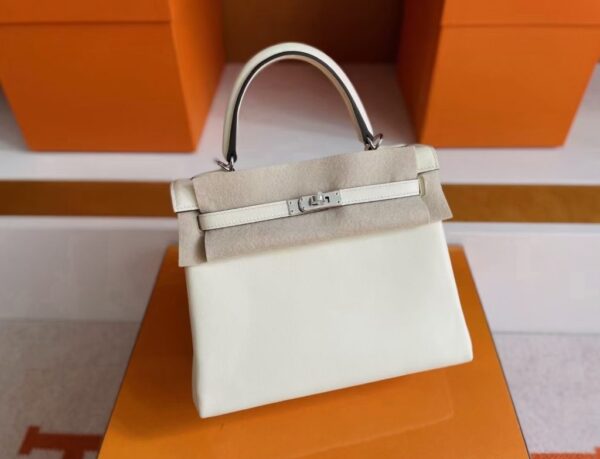 H Factory Bags Kelly Togo Leather Cream White Silver Hardware 25cm Full Handmade