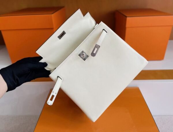 H Factory Bags Kelly Togo Leather Cream White Silver Hardware 25cm Full Handmade