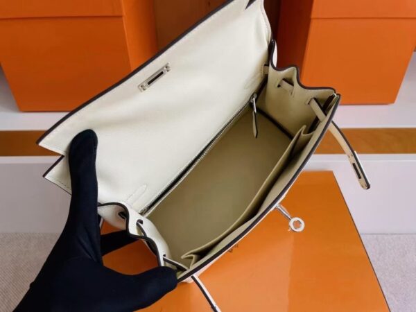 H Factory Bags Kelly Togo Leather Cream White Silver Hardware 25cm Full Handmade