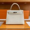 H Factory Bags Kelly Epsom Leather Cream White Silver Hardware 25cm Full Handmade