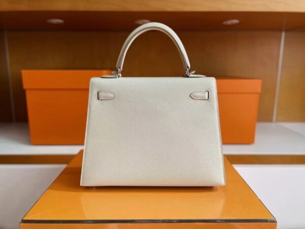 H Factory Bags Kelly Epsom Leather Cream White Silver Hardware 25cm Full Handmade