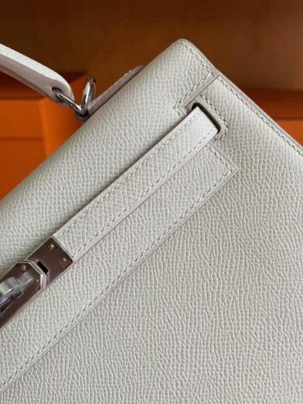 H Factory Bags Kelly Epsom Leather Cream White Silver Hardware 25cm Full Handmade