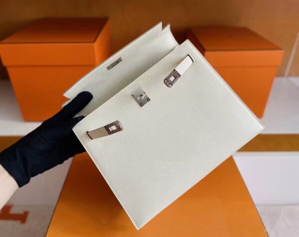 H Factory Bags Kelly Epsom Leather Cream White Silver Hardware 25cm Full Handmade