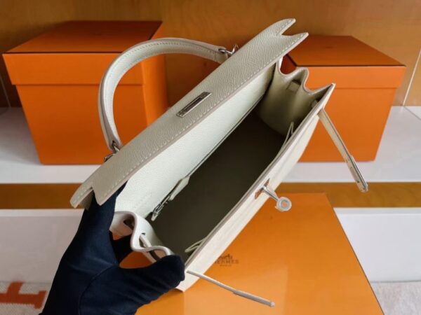 H Factory Bags Kelly Epsom Leather Cream White Silver Hardware 25cm Full Handmade