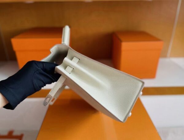 H Factory Bags Kelly Epsom Leather Cream White Silver Hardware 25cm Full Handmade