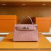 H Factory Bags Mini Kelly Ostrich Leather Dark Pink Silver Hardware 19cm Full Handmade