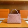 H Factory Bags Mini Kelly Ostrich Leather Dark Pink Silver Hardware 19cm Full Handmade