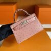H Factory Bags Mini Kelly Ostrich Leather Dark Pink Silver Hardware 19cm Full Handmade