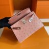 H Factory Bags Mini Kelly Ostrich Leather Dark Pink Silver Hardware 19cm Full Handmade