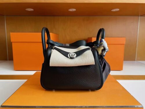 H Factory Bags Mini Lindy Togo Leather Black Silver Hardware 19cm Full Handmade