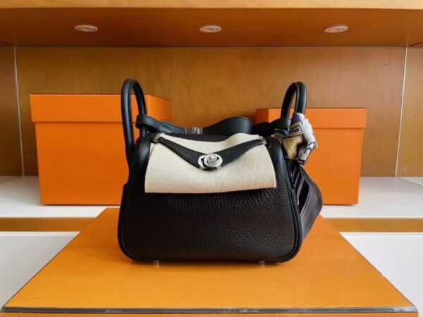 H Factory Bags Mini Lindy Togo Leather Black Silver Hardware 19cm Full Handmade