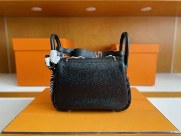 H Factory Bags Mini Lindy Togo Leather Black Silver Hardware 19cm Full Handmade