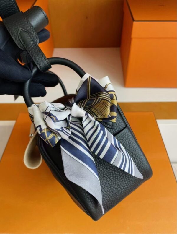 H Factory Bags Mini Lindy Togo Leather Black Silver Hardware 19cm Full Handmade