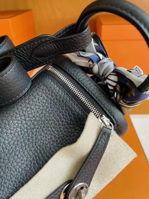 H Factory Bags Mini Lindy Togo Leather Black Silver Hardware 19cm Full Handmade