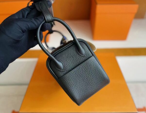 H Factory Bags Mini Lindy Togo Leather Black Silver Hardware 19cm Full Handmade