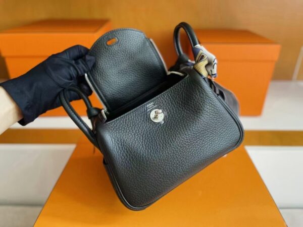 H Factory Bags Mini Lindy Togo Leather Black Silver Hardware 19cm Full Handmade