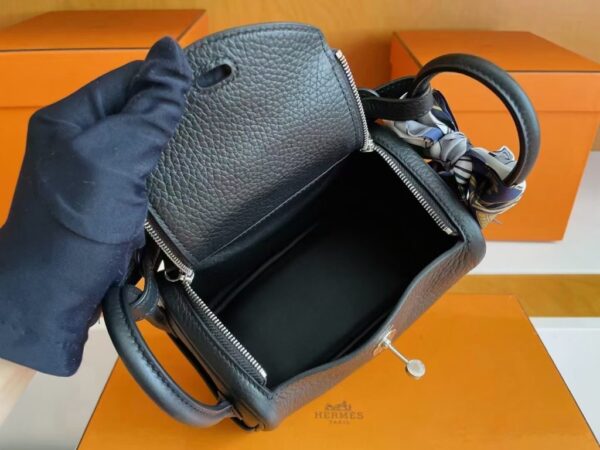 H Factory Bags Mini Lindy Togo Leather Black Silver Hardware 19cm Full Handmade