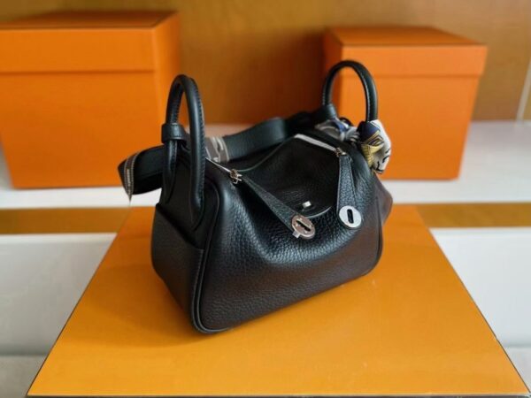 H Factory Bags Mini Lindy Togo Leather Black Silver Hardware 19cm Full Handmade