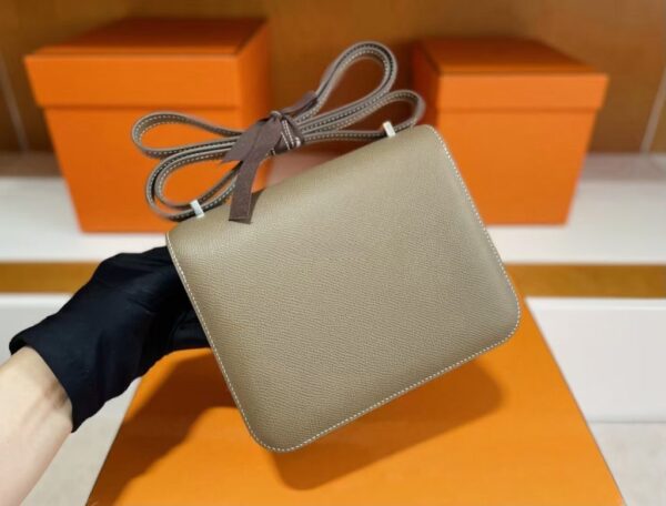 H Factory Bags Constance Epsom Leather Etoupe Grey Silver Hardware 18cm Full Handmade