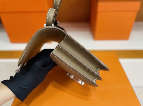 H Factory Bags Constance Epsom Leather Etoupe Grey Silver Hardware 18cm Full Handmade