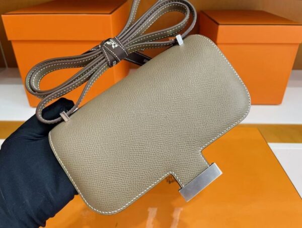 H Factory Bags Constance Epsom Leather Etoupe Grey Silver Hardware 18cm Full Handmade