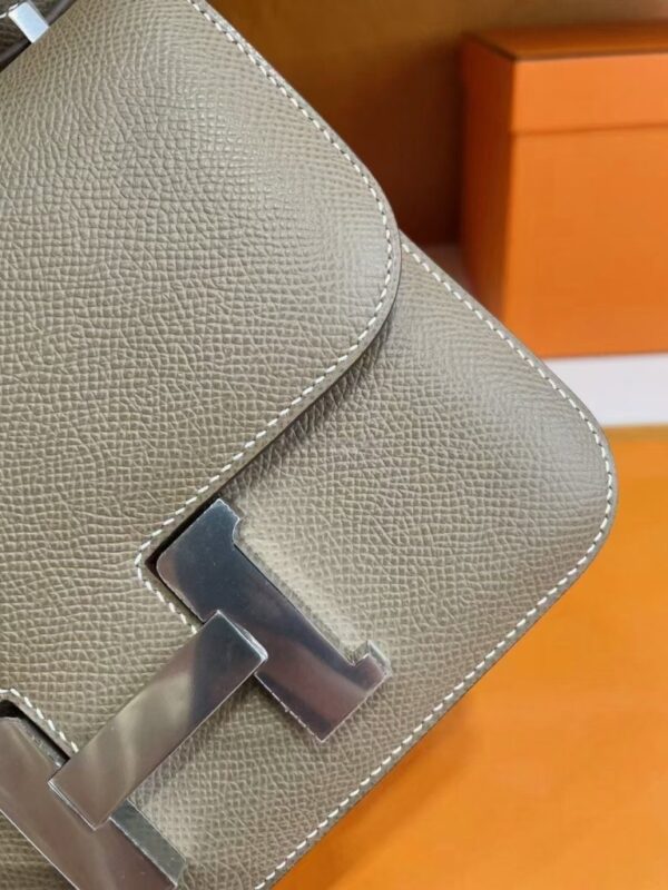 H Factory Bags Constance Epsom Leather Etoupe Grey Silver Hardware 18cm Full Handmade