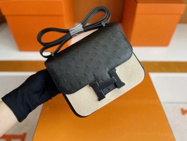 mmexport1746588355300-1024x771-1 H Factory Bags Constance Ostrich Leather Black Black Buckle 18cm Full Handmade