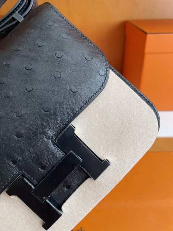 mmexport1746588356841-768x1024-1 H Factory Bags Constance Ostrich Leather Black Black Buckle 18cm Full Handmade
