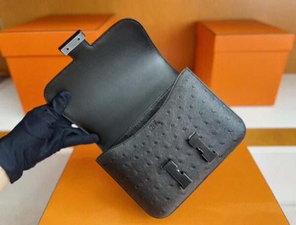 mmexport1746588360240-1024x778-1 H Factory Bags Constance Ostrich Leather Black Black Buckle 18cm Full Handmade