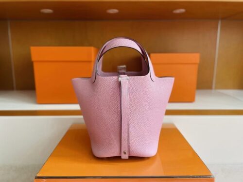 H Factory Bags Picotin Togo Leather X9 light purple pink Silver Hardware 18cm Full Handmade