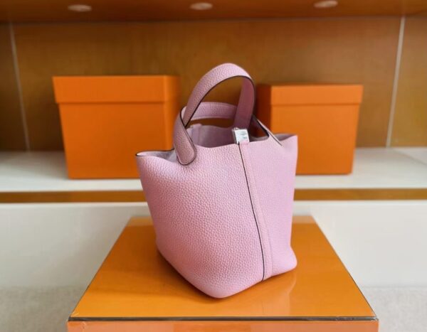 H Factory Bags Picotin Togo Leather X9 light purple pink Silver Hardware 18cm Full Handmade