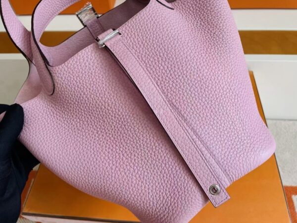 H Factory Bags Picotin Togo Leather X9 light purple pink Silver Hardware 18cm Full Handmade