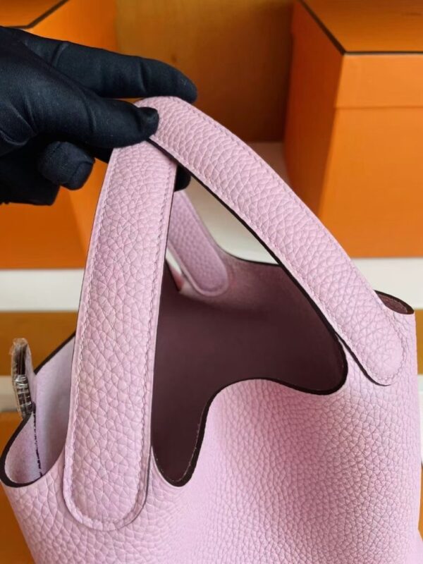H Factory Bags Picotin Togo Leather X9 light purple pink Silver Hardware 18cm Full Handmade