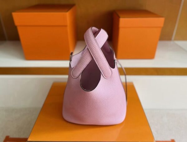 H Factory Bags Picotin Togo Leather X9 light purple pink Silver Hardware 18cm Full Handmade