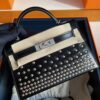 H Factory Bags Mini Kelly Shiny Box Leather Rivet Style Black Silver Hardware 19cm Full Handmade Phw